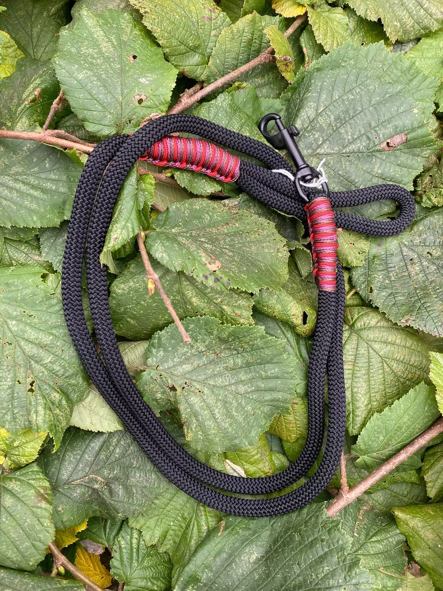 Accessoires au poil animaux fait main, fabrication en Normandie, laisse pour chien 8mm noire finition rouge