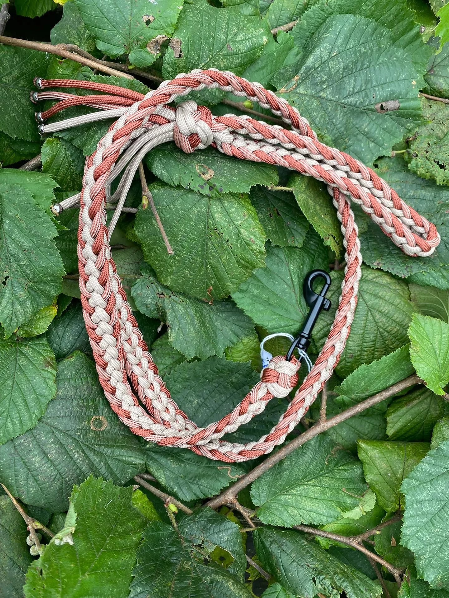 Accessoires au poil animaux fait main, fabrication en Normandie, laisse karayatsu pour chien coloris bronze et mocca